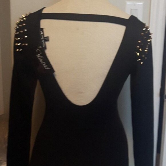 NWT VAMPED BOUTIQUE Rough Edges Bodysuit Black Spiked shoulders goth academia SM - Picture 4 of 7